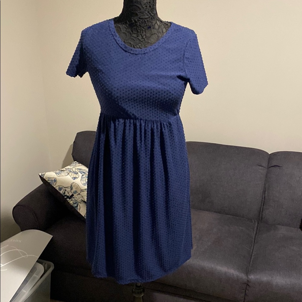 Elegant Navy Blue Textured Dress